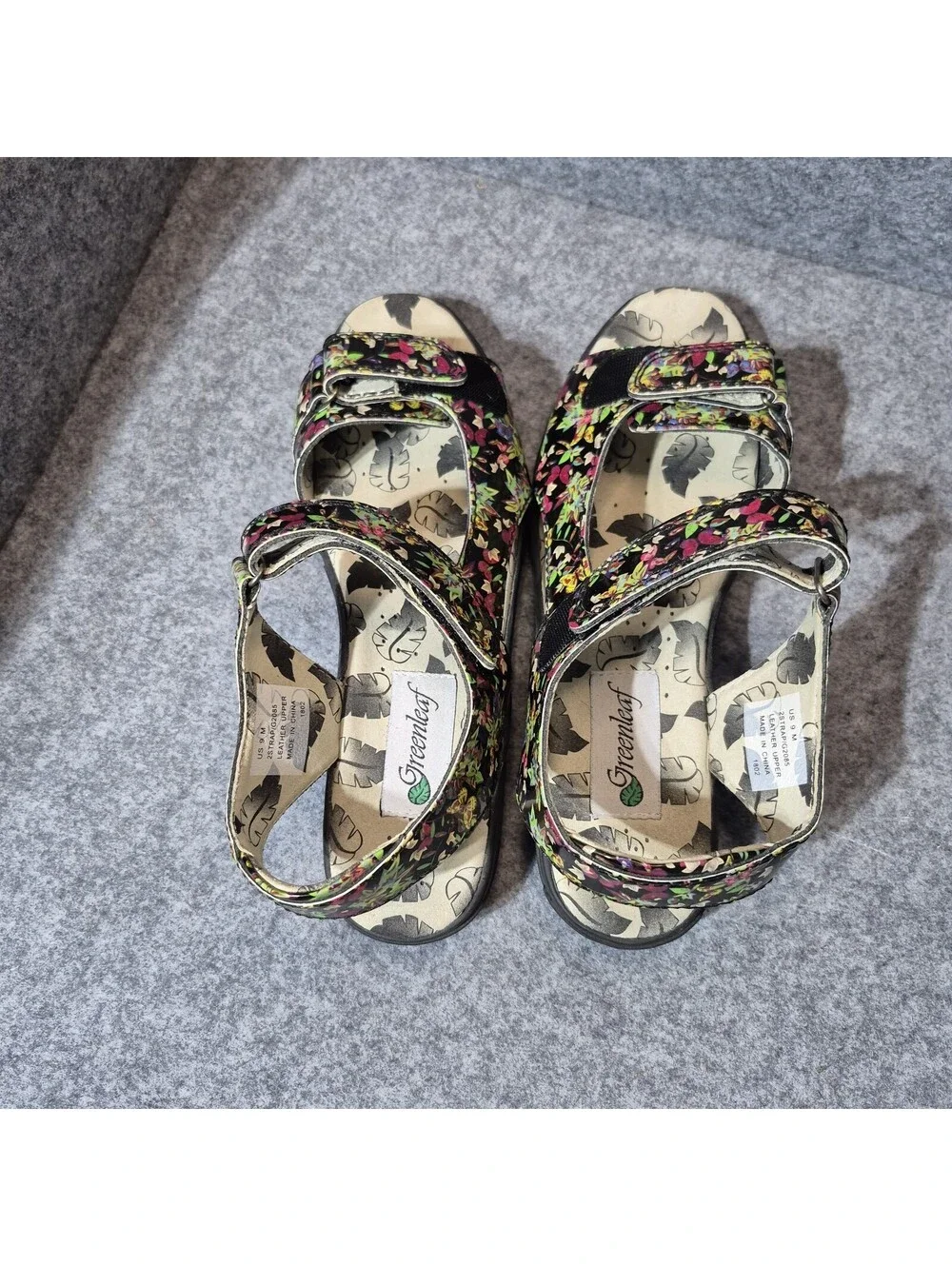 Women's Floral Greenleaf Leather 2-Strap Slingback Sandals Size 9